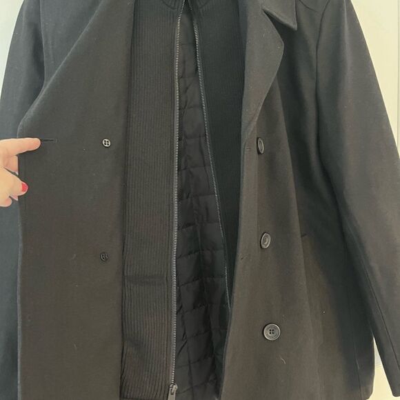 Men’s Kenneth Cole Wool Blend Coat with Faux Zipper Vest, Quilted Lining XL - Picture 3 of 8